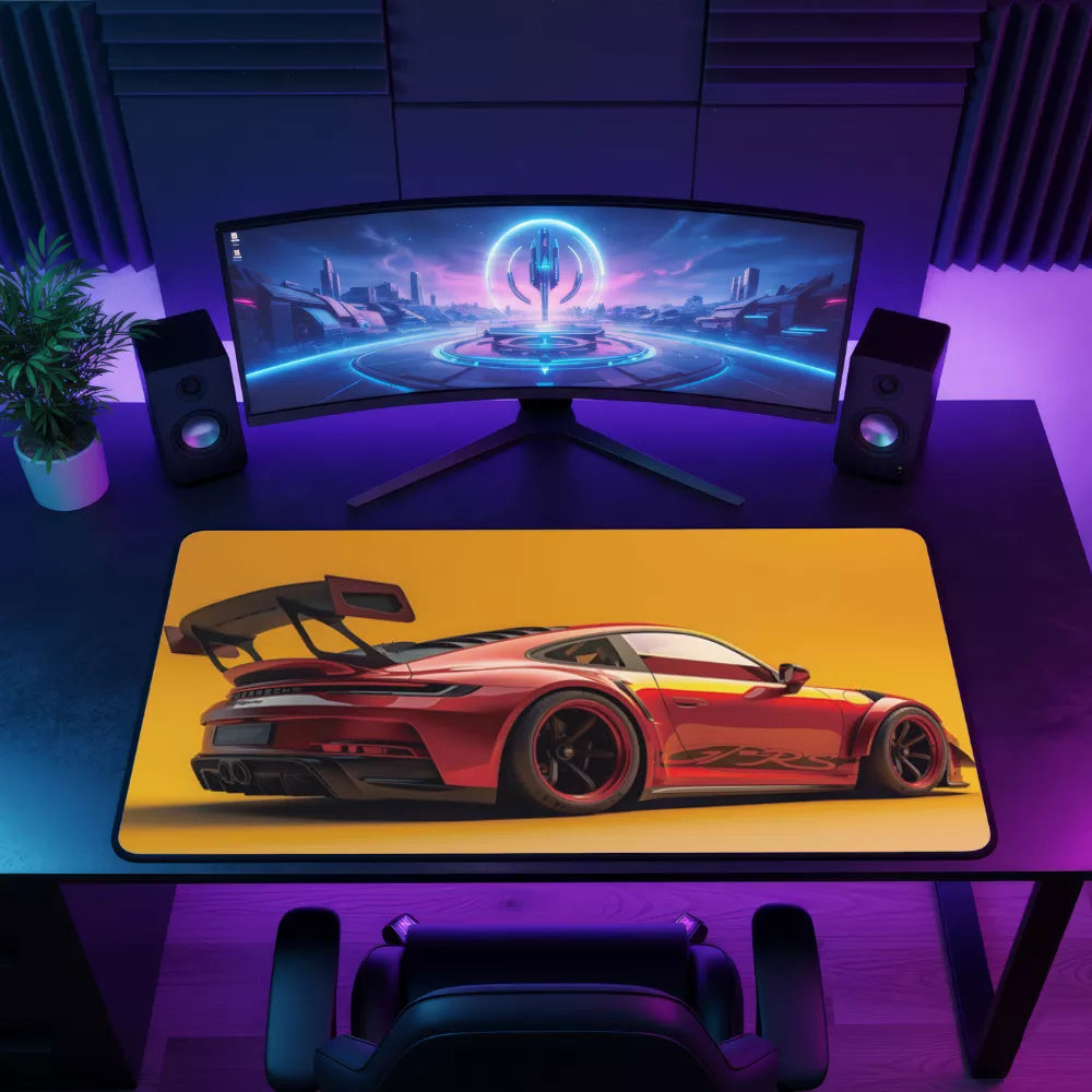 Grand tapis de souris pour gamer voiture Porsche rouge