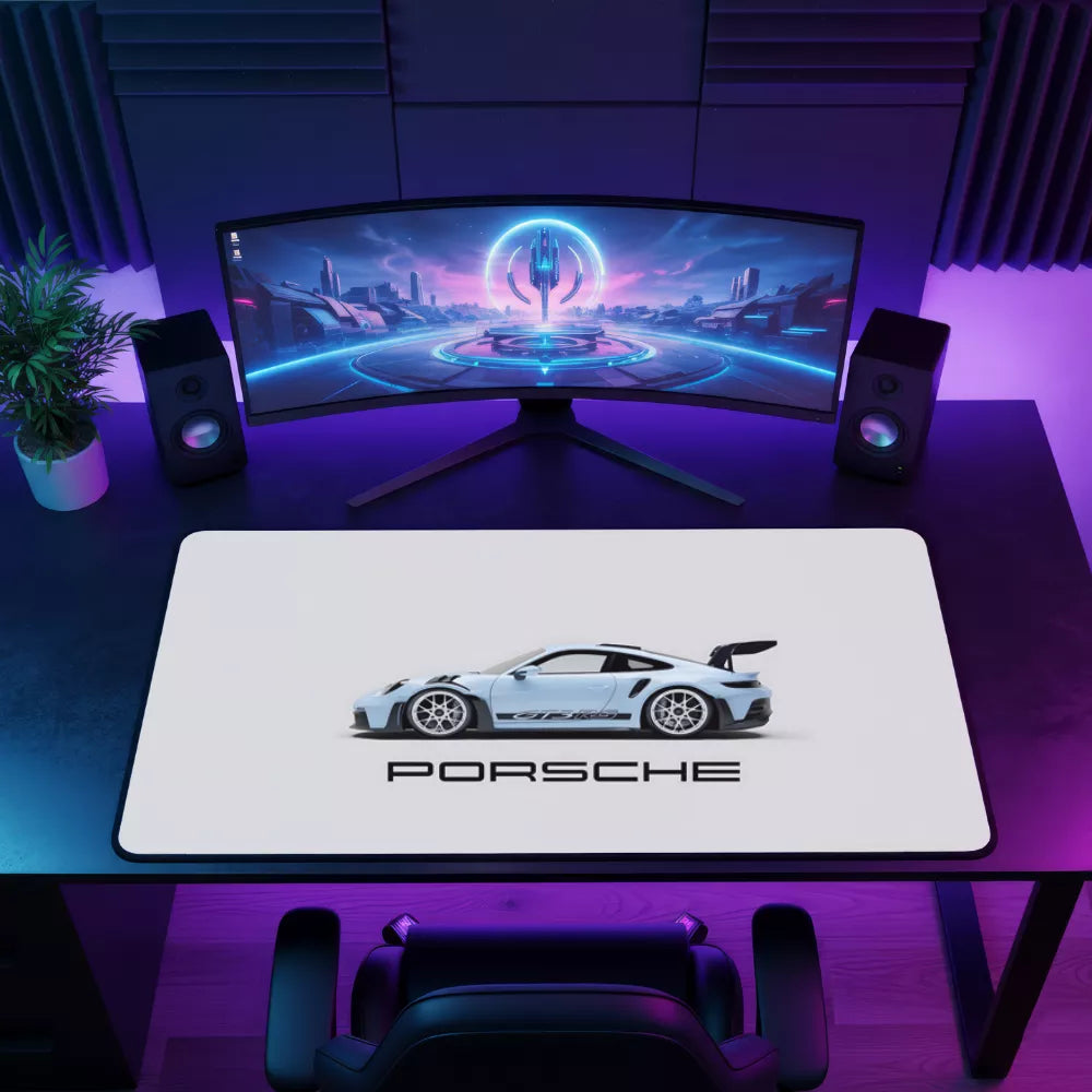 Grand tapis de souris voiture Porsche bleu
