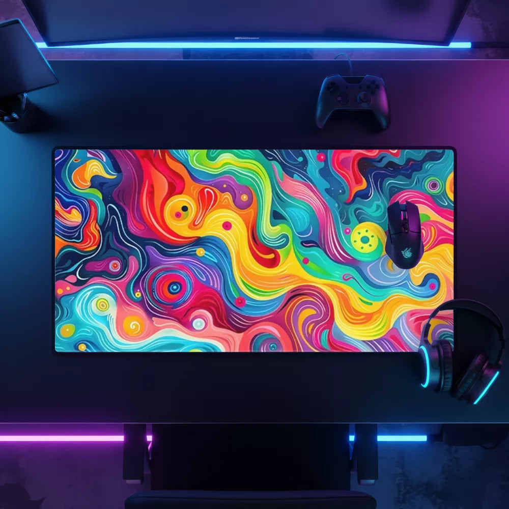 Tapis de souris multicolore motif abstrait pour gamer