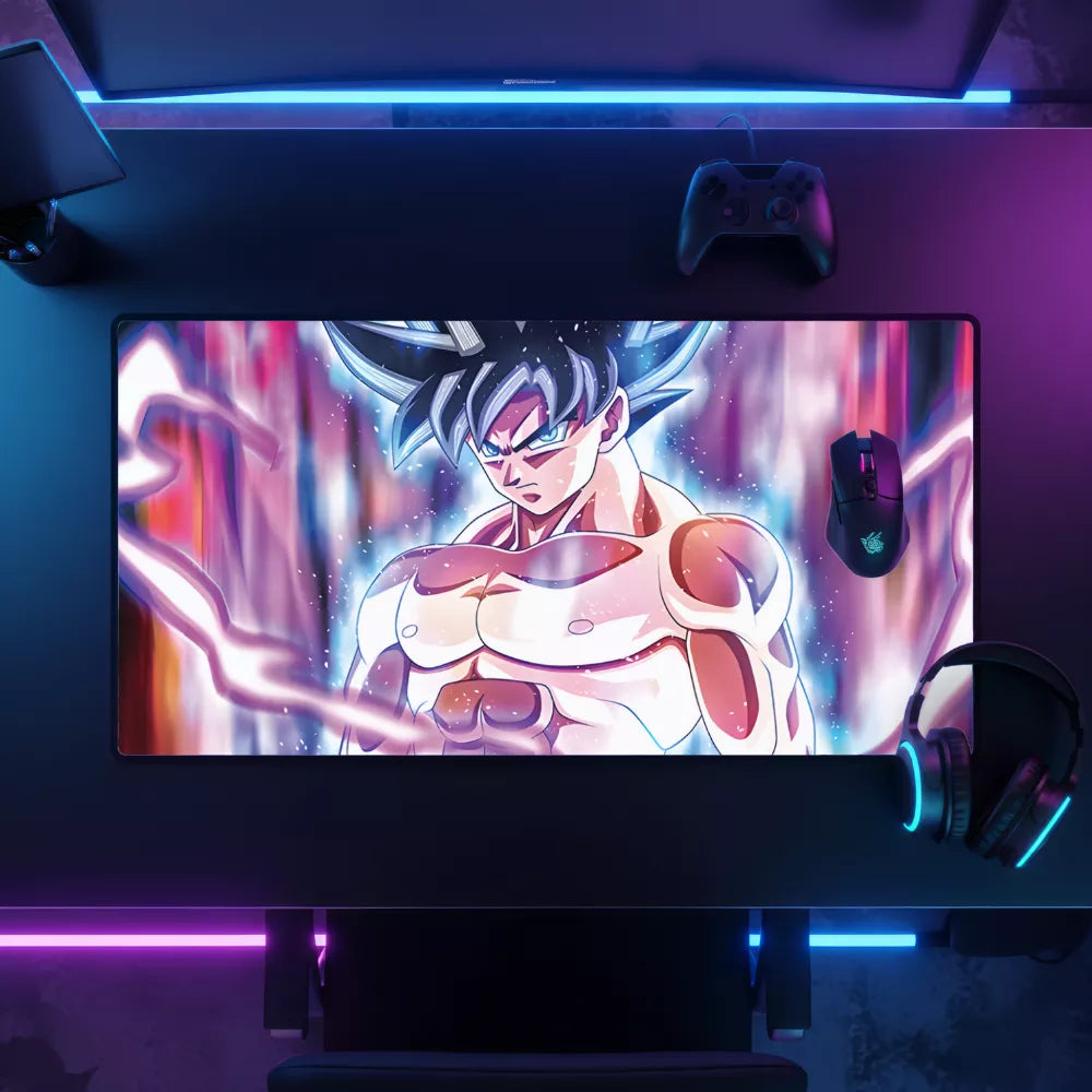 set up tapis de souris son goku xxl ultra instinct en action