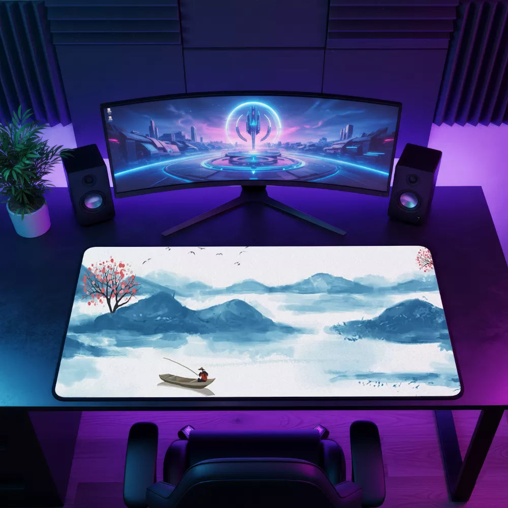 tapis de souris pour gamer paysage japonnais bleu