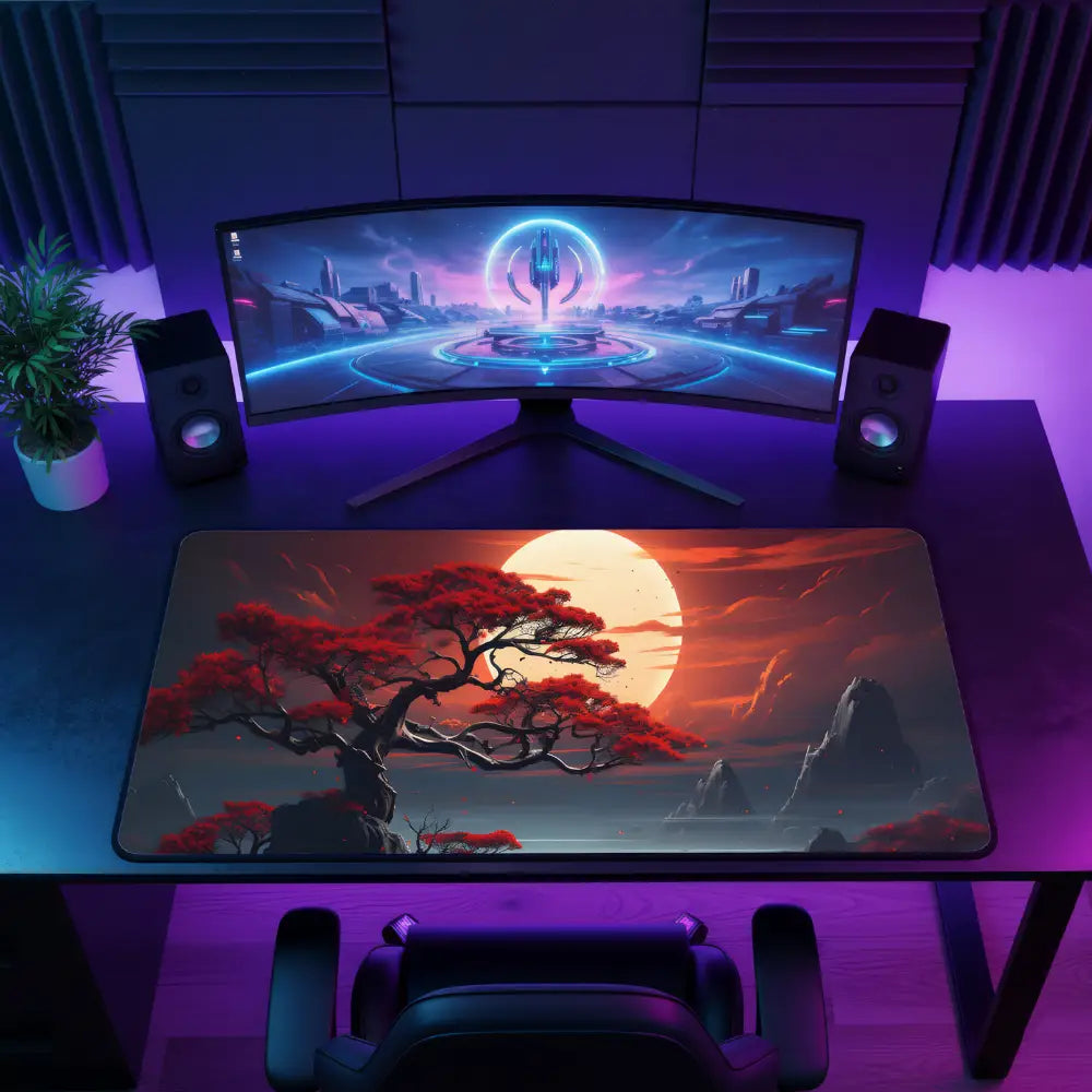 Tapis de souris XXXL - Sakura et coucher de soleil V2