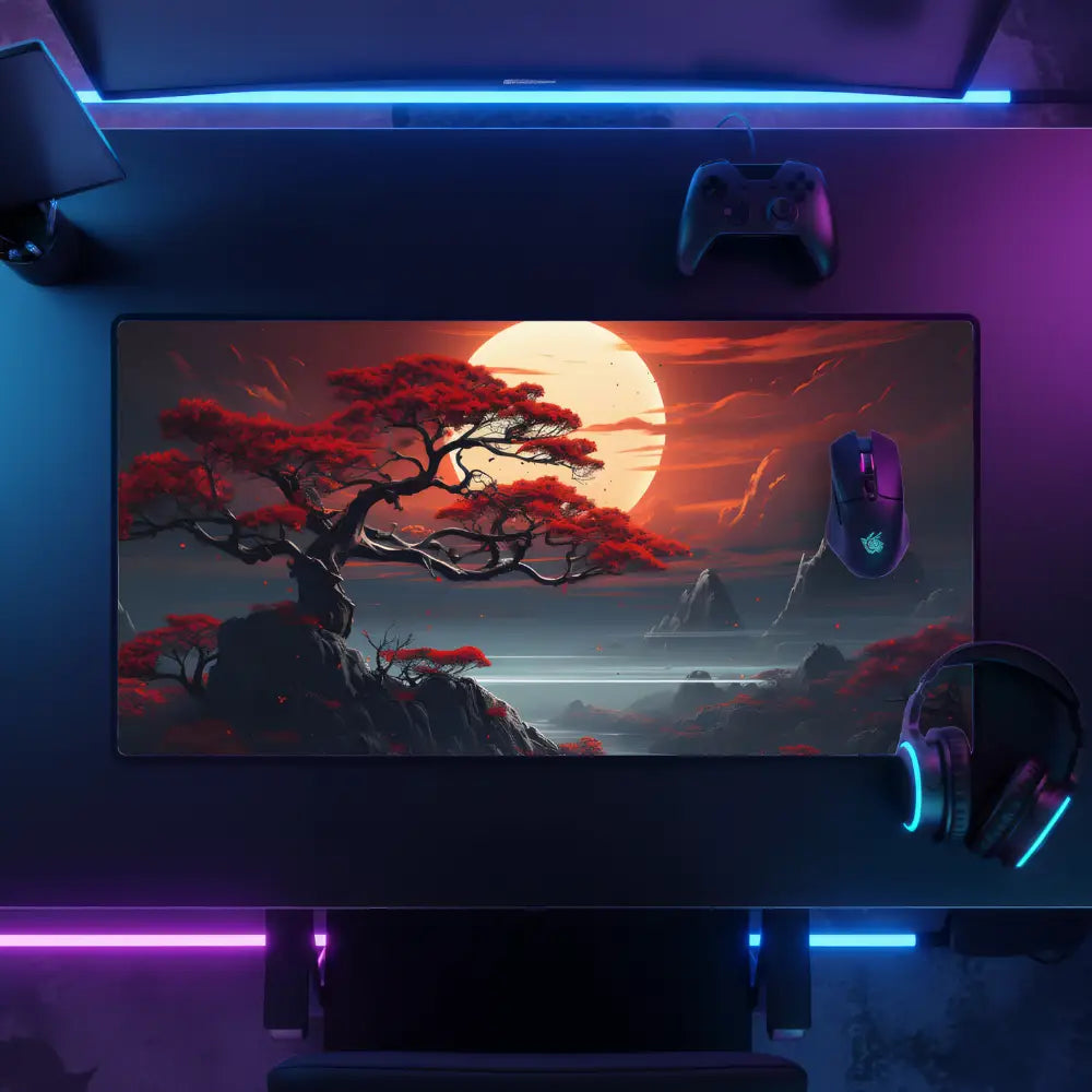 Tapis de souris XXXL - Sakura et coucher de soleil V2