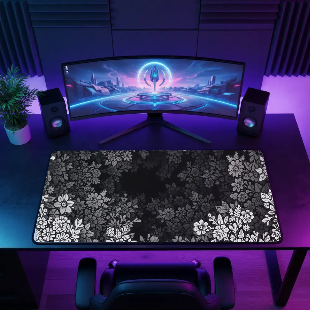 Tapis de souris XXXL - Fleurs noir