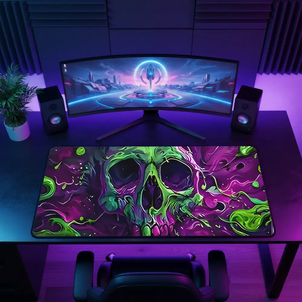 Tapis de souris XL - Crâne vert & violet