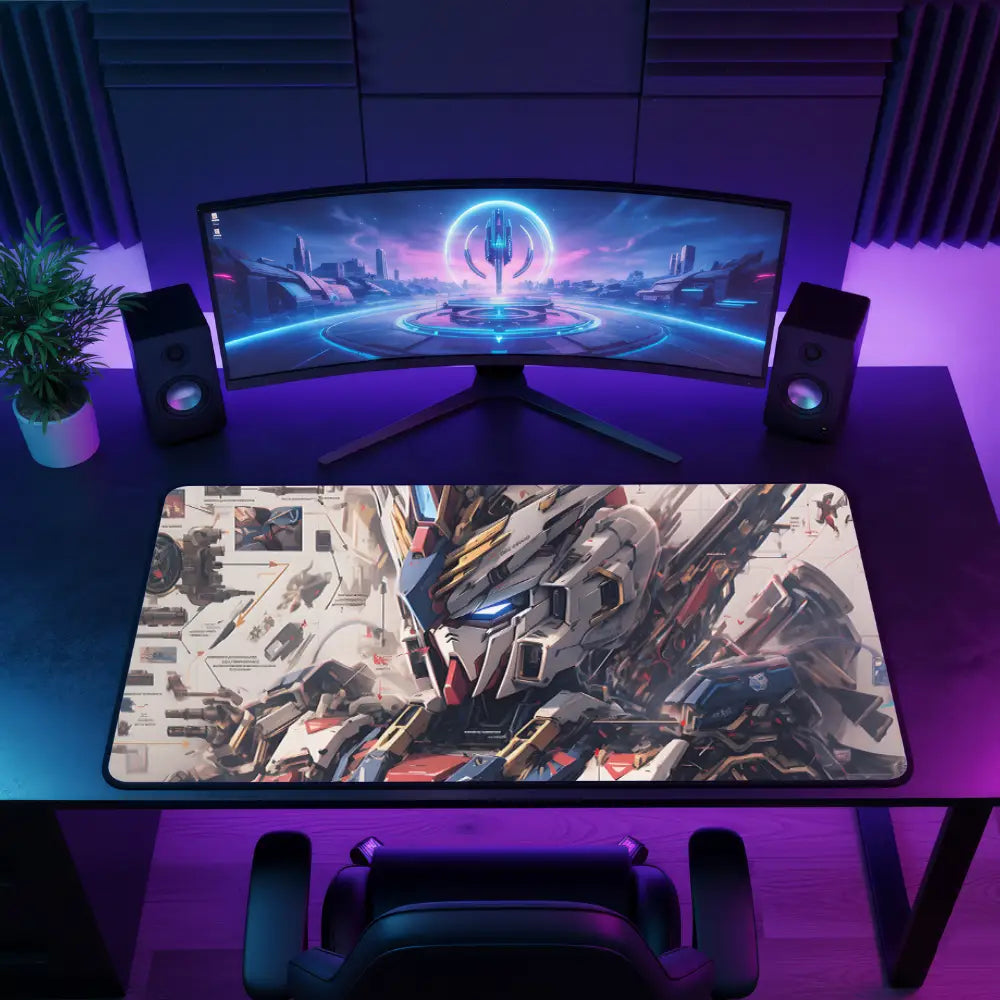 Tapis de souris XXL Mecha, design futuriste et couleurs éclatantes