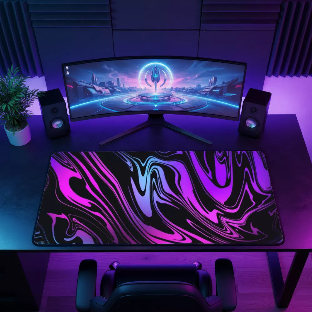 Tapis de souris XXL violet motif abstrait pour gamer