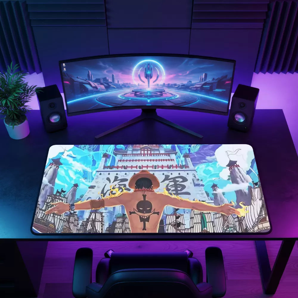 Tapis de souris XXL One Piece Ace enflammé