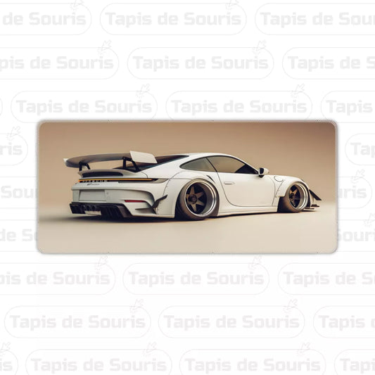 Grand tapis de souris pour gamer porsche blanche design