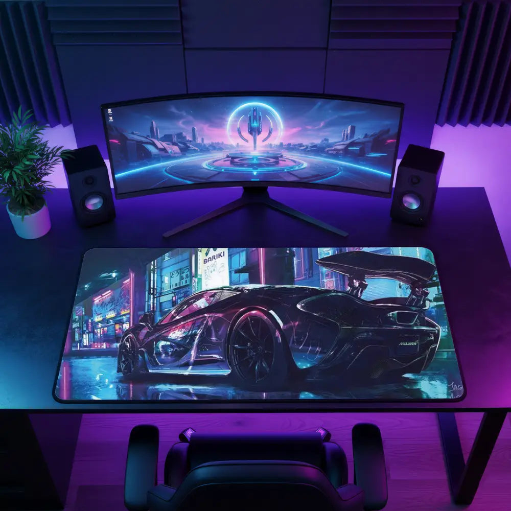 grand tapis de souris voiture néon night